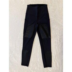 Lululemon Tight Stuff Tight II Black Moto Reflective Leggings women's Size 6